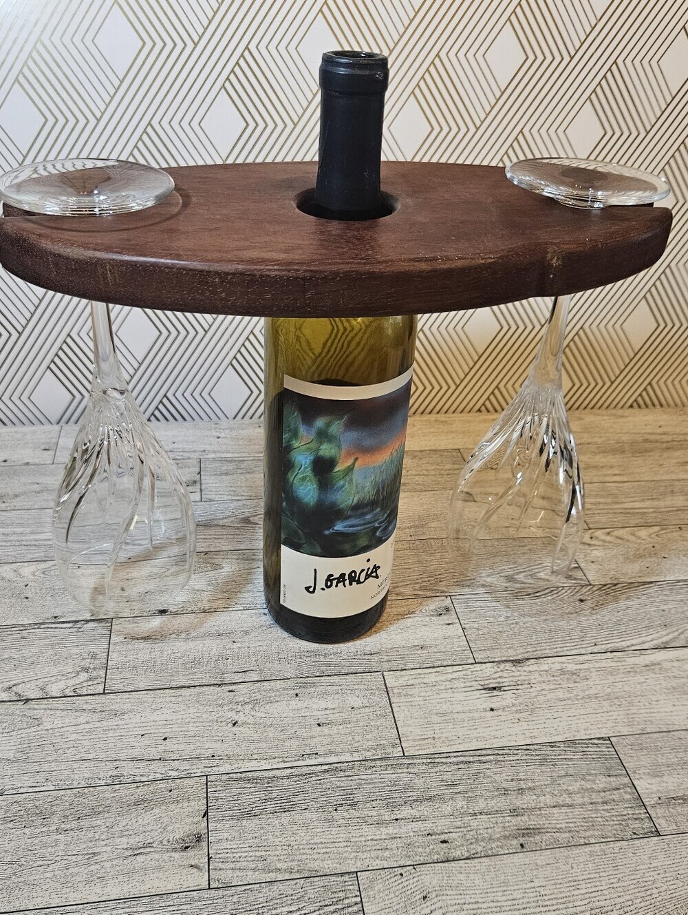 Handmade Rustic Wooden Wine Caddy for 2 Glasses Portable Rustic Picnic Carrier